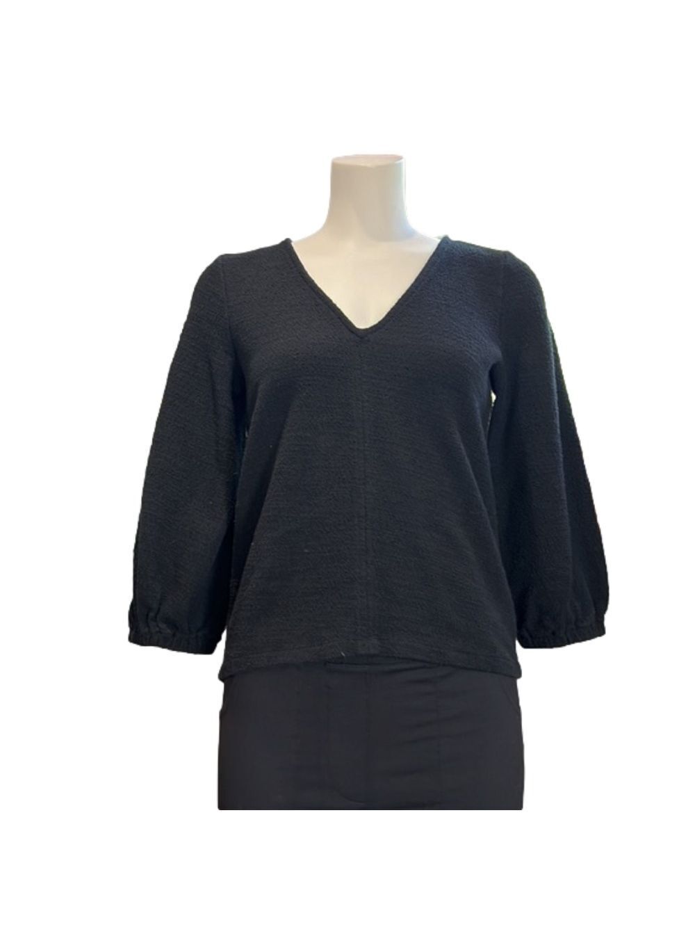 MADEWELL Black V Neck Three Quarter Sleeve Shirt XS
